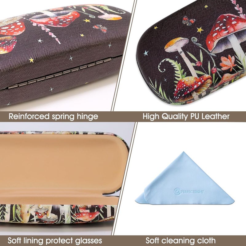 PERFECTSIGHT Store Hard Shell Eyeglasses Case, PU Leather Protective Glasses Case, Cute Eyeglass Case for Women Men Girls - Image 2